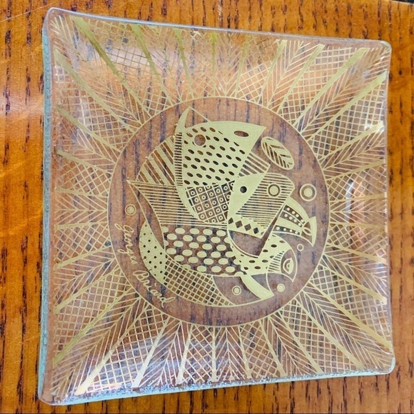 Mid Century Georges Briard Gold Etched Boxed Glass Plate Set | Set of 4 | Birds - Picture 4 of 8